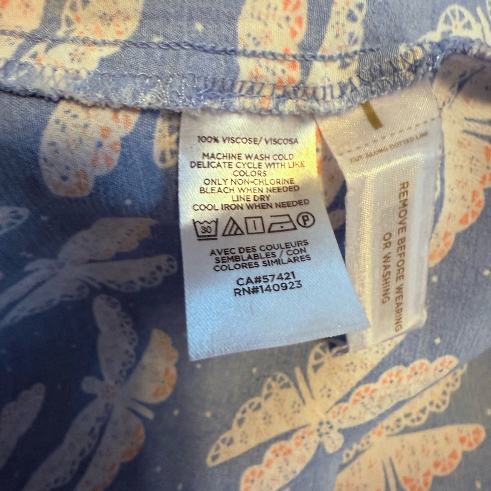 Loft Blue & White Butterfly/Dagonfly  Print Dress Side Slit Size 6 - Picture 4 of 10
